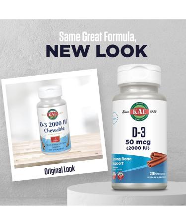 KAL Vitamin D3 Chewables 2000 IU - Sugar Free Cinnamon Flavor - Immune Support & Bone Health - 200 Servings - Buy Online on GoSupps.com