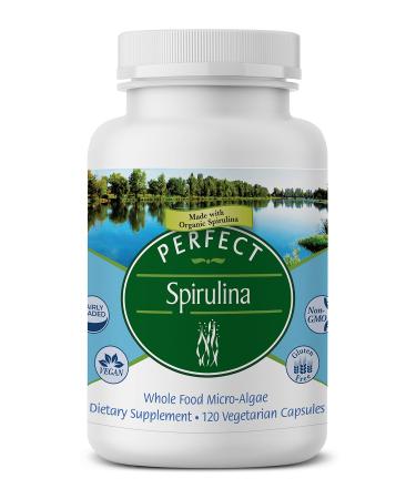 Perfect Supplements Perfect Spirulina 120 Vegetable Capsules Organic Spirulina Supplement - Whole Food Micro Algae - Immune System Support