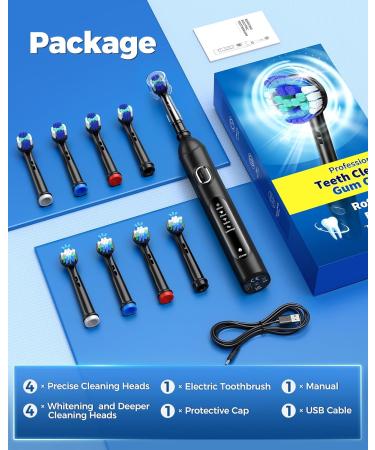 Rotating Electric Toothbrush for Adults with 8 Brush Heads (2 Types) Z Midnight - Buy Online on GoSupps.com