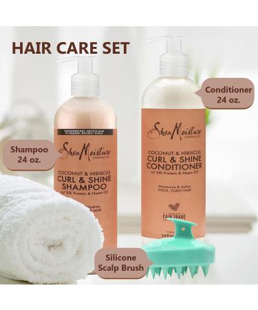 Shop Shea Moisture Coconut & Hibiscus Shampoo & Conditioner Set - 24 Fl Oz Each for Thick Curly Hair | Includes Peaknip Scalp Massager Brush - International Shipping Available - Buy Online on GoSupps.com