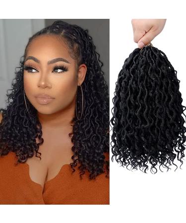 LIYATE Goddess Locs Crochet Hair 12 Inch 6 Packs Faux Locs Crochet Hair for Black Women Pre Looped Soft River Locs Crochet Braids with Curly Hair Boho Hippie Locs Synthetic Hair Extensions(1B) 12 Inch ( Pack of 6 ) 1B