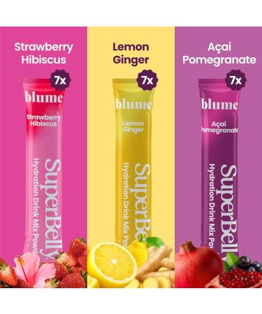 Blume SuperBelly Variety Pack Gut Health Hydration Packets Sugar-Free with Prebiotics Probiotics Apple Cider Vinegar and Electrolytes Strawberry Lemon and Acai 21 Sticks - Buy Online on GoSupps.com