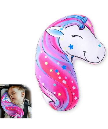Beinou Car Seat Belt Pillow Kids Unicorn Seatbelt Cover Travel Cushion Shoulder Protector Soft Harness Pad for Toddler Adult Sleeping Head Rest Hot Pink