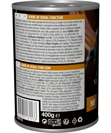 Purina Pro Plan VETERINARY DIETS NF Renal Function Mousse | Pack of 12 | 12 x 400 g | Dietetic food for Dogs suffering from Chronic Renal Failure | Low Phosphorus - Buy Online on GoSupps.com