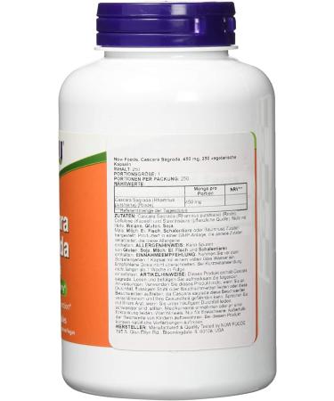 Now Foods Cascara Sagrada 450 mg - 250 Veg Capsules for Digestive Health - Buy Online on GoSupps.com