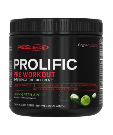 PEScience Prolific Energy Pre Workout L Citrulline for Nitric Oxide Rhodiola & CDP Choline Nootropic for Focus Preworkout for Men & Women 40 Scoops Sour Green Apple