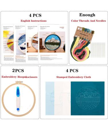 TCBASRT 4Pack Embroidery Kit for Beginners with Patterns and Instructions - Cross Stitch Kit with 2 Hoops, 4 Clothes, Plants & Flowers Patterns, Color Threads (Multicolor) - Buy Online on GoSupps.com