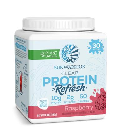 Clear Protein Powder Plant-Based Protein Water Mix Vegan Protein and Refreshing Hydration Powder Additive | 10g Protein Per Serving | Raspberry Flavored | 420g Tub 30 Servings | Clear Protein Refresh