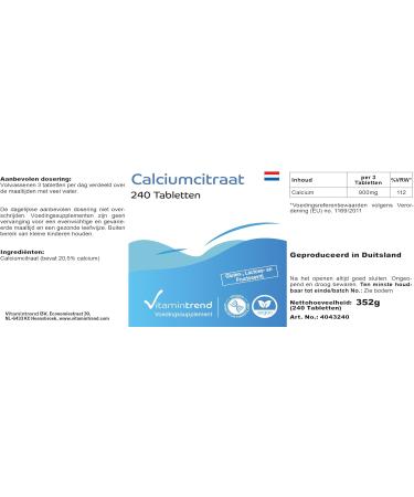 Calcium 900mg - Vegan Calcium Citrate Tablets - 240 Count | High Dose Supplement - Vitamintrend  - Buy Online on GoSupps.com
