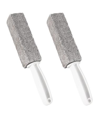 2 Pack Pumice Stone Toilet Bowl Cleaning Stick with Handle Powerfully Cleans Away Limescale Stain Hard Water Rings Calcium Buildup Iron and Rust Remover for Tile/Bath-tub/Kitchen/Household Grey