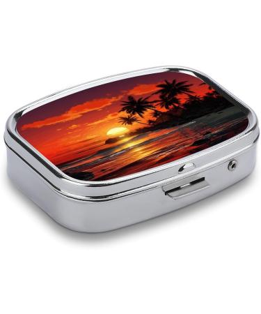 Buy Tropical Sunset Print Pill Box - 2 Compartment Metal Organizer for Travel & Everyday Use - Buy Online on GoSupps.com