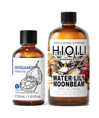 HIQILI 30ML Bergamot Essential Oil & 150ML Water Lily Moonbeam Fragrance Oil for DIY Diffuser