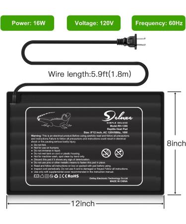Simple Deluxe Reptile Heat Pad 8W/16W/24W with Thermostat - 2 Pack Heating Mat for Terrarium - 8 X 12 Inch - Ideal for Turtle, Snake, Lizard, Frog - Buy Online on GoSupps.com