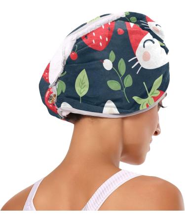 Cute Cat Strawberry Hair Towel 2 Pack - Super Absorbent Quick Dry Hair Turbans for Women & Girls - Buy Online on GoSupps.com