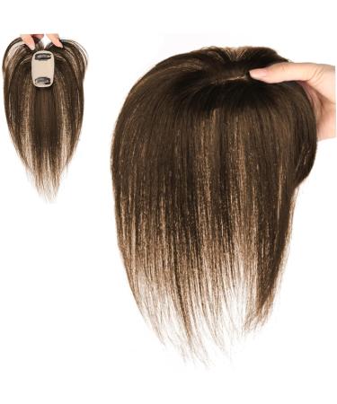 Hair Topper With Bangs 9.8 Inch Long Human Hair Toppers Women Silk Base Clip In Hair Extensions Natural Looking Hairpiece for Daily Use Natural (Brown) - Buy Online on GoSupps.com