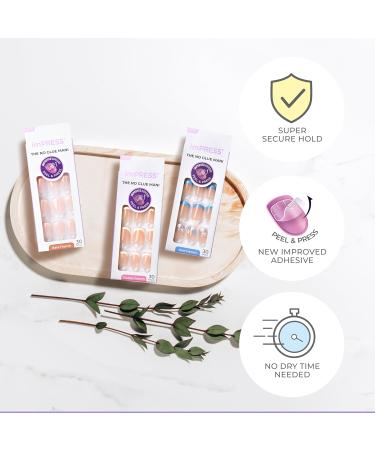 KISS imPRESS No Glue Press-On Nails - French Manicure Light Neutral & White Tips Medium Coffin Shape 30 Nails + Accessories - Buy Online on GoSupps.com
