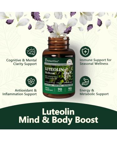 HyberVive Luteolin Supplement 98% Ultra-Purity Luteolin Extract Plant-Based Flavonoid Supplement for Brain Health Immune Support & Inflammatory Balance Made in USA 90 Vegan Capsules - Buy Online on GoSupps.com