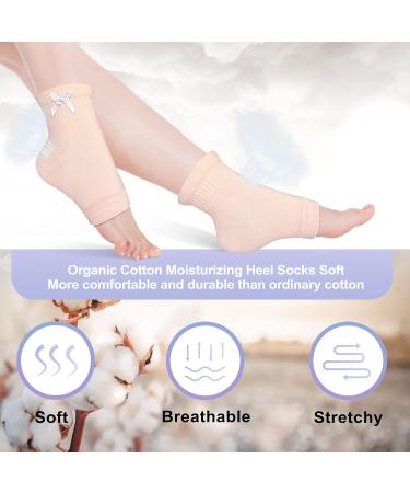 Migliore Moisturising Cotton Gel Heel Socks - 2 Pairs for Cracked Heels, Dry Feet - Natural Jojoba, Olive, Vitamin - Open Toe Design - Women Men - Pastel Pink - Buy Online on GoSupps.com