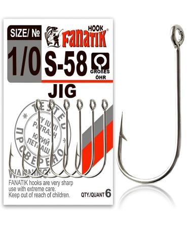 FANATIK hooks JIG S-58 gr. 5/0 4/0 3/0 2/0 1/0 jig fishing hook for rubber bait black 50mm - #5/0 - 4 pieces