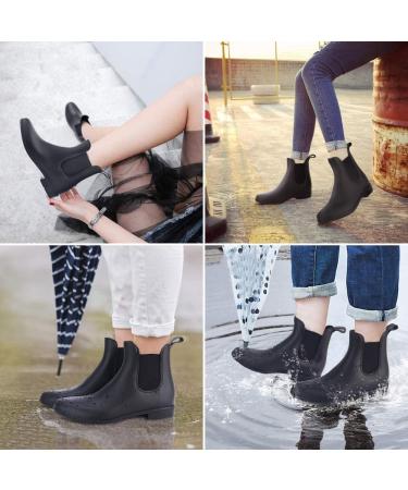 Babaka Waterproof Ankle Rain Boots for Women - Black Matte Chelsea Boots Size 8 - Buy Online on GoSupps.com