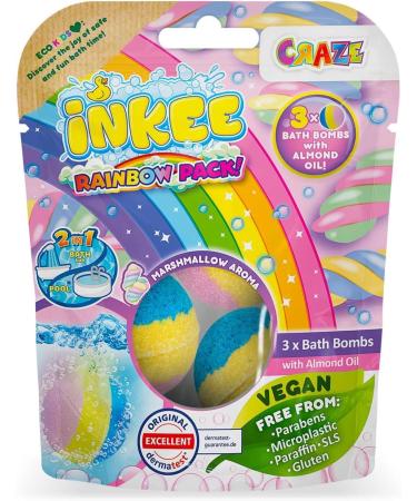 Inkee Rainbow Complete Sales Display - 15x Children s Bath Bombs Colorful Layered Rainbow Swimming Balls with Marshmallow Fragrance & Almond Oil - Buy Online on GoSupps.com