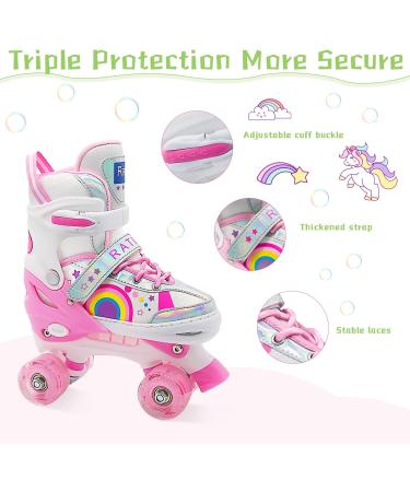 RATIKY Kids Roller Skates | Adjustable for Boys Ages 6-12 | 8 Light Up Glow Wheels | Outdoor Roller Skates for Girls | Pink Small Size - Buy Online on GoSupps.com