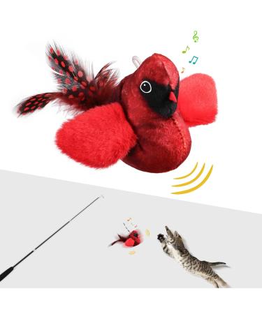 Tohdnc cat bird toys with a cat stick simulation flying birds cat toy interactively with springs interactive cat toy for indoor kitty kitten practice red