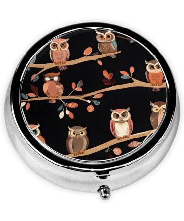 Cute Brown Cartoon Owls Mini Round Pill Box | 3 Compartment Pill Organizer for Travel & Home | Portable Medicine Case - Buy Online on GoSupps.com