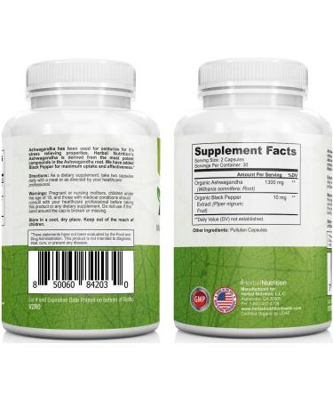 Herbal Nutrition Organic Ashwagandha 120 Vegan Capsules, Withania somnifera Root Powder, Traditional Ayurvedic Herb for Balance, Calm & Daily Wellness, Non-GMO, Plant-Based, Tested for Quality - Buy Online on GoSupps.com