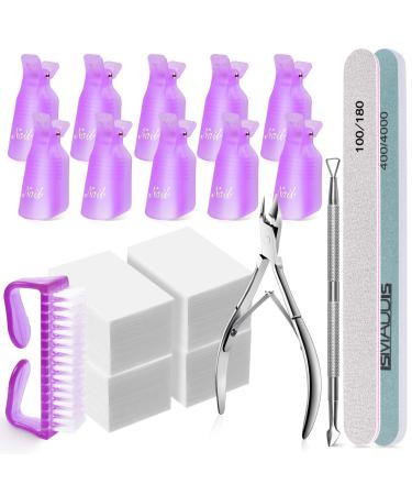 Gel Nail Polish Remover Clips  TsMADDTs 10pcs Purple Nail Polish Remover Kit with 300pcs Nail Wipes  Cuticle Kit  Nail Brush  Nail Files 100/180  400/4000 Grit