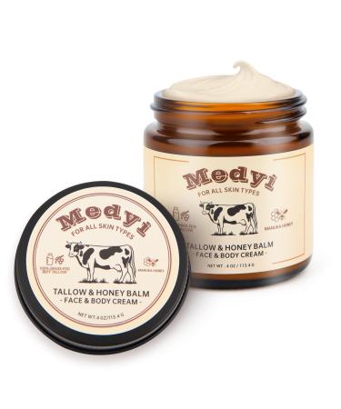Medyi Beef Tallow for Skin, Tallow and Honey Balm for Face and Body Moisturizing, Soothes Dry Skin, Manuka Honey and Grass-Fed Tallow Leave Skin Soft and Smooth, 4 OZ