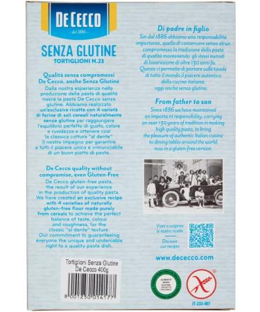  Italian Gourmet E.R. De Cecco Gluten-Free Tortiglioni N 23 Set of 5 Gluten-Free Pasta 400 g + Gourmet Italian Pulp 400 g - Buy Online on GoSupps.com