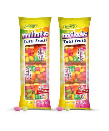 Woogie Mints Tutti Frutti Lot de 2 Drag es fruit es rafra chissantes 2x4 bo tes de 16g Id al en d placement au bureau & en voiture Go t fruit intense pour une haleine fra che