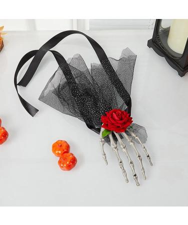 Skull Claw Hairpins | Punk Headdress With Rose Flower - Skull Claw Rose Hairpins Halloween Skull Hair Barrettes For Props Costume Decoration Straps - Buy Online on GoSupps.com