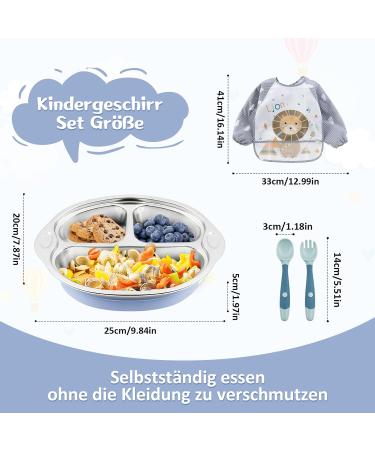 Esoes Children's Tableware Set - 4-Piece Stainless Steel Baby Plates with Suction Cups Silicone Spoon & Fork Ideal for Toddlers - Non-Slip Design (25x20x4cm) - Buy Online on GoSupps.com