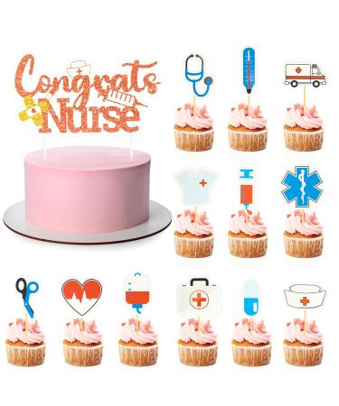 Nurse Cupcake Toppers 13Pcs Glitter Nursing School Graduation Cupcake Picks Congrats Nurse Cake Topper for Medical Rn Nurse Grad Theme Birthday Baby Shower Party Cake Decorations Supplies Y4YHBYCP