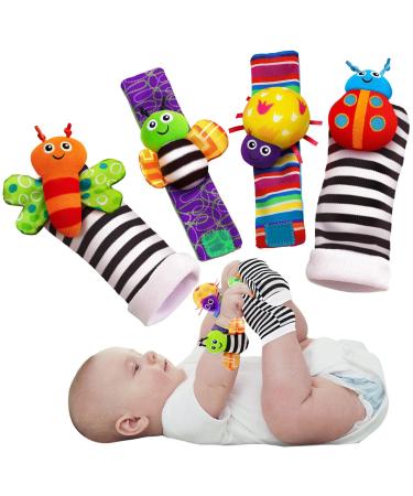 Baby Infant Rattle Socks Toys, Wrist Rattles and Foot Finders for Baby Boy or Girl - New Baby Gift Infant Toys 4PCS