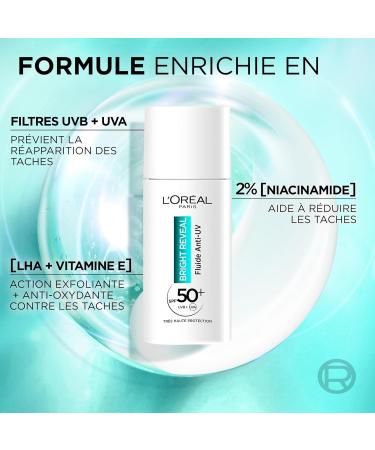 L Or al Paris - Anti-UV Fluid SPF50+ - Enriched with Niacinamide - Protects & Corrects Dark Spots - For All Skin Types - Bright Reveal - 50 ml - Buy Online on GoSupps.com