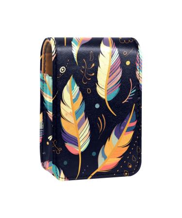 Travel Lipstick Organizer Case Lipstick Case Portable Makeup Bag With Mirror Bohemian Style Feather Leaves Y862i7bitm