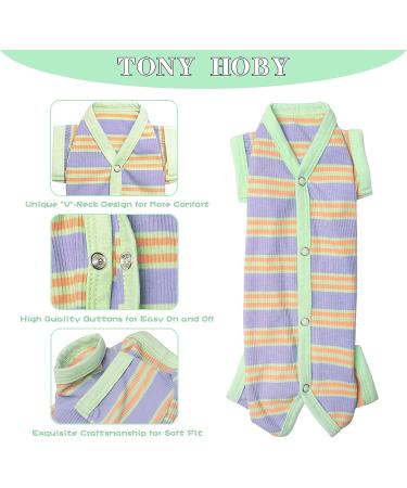 TONY HOBY Dog Pajamas with Colorful Stripes | 4-Legged Jumpsuit for Small to Medium Female Dogs | Green & Purple (Size L) - Buy Online on GoSupps.com
