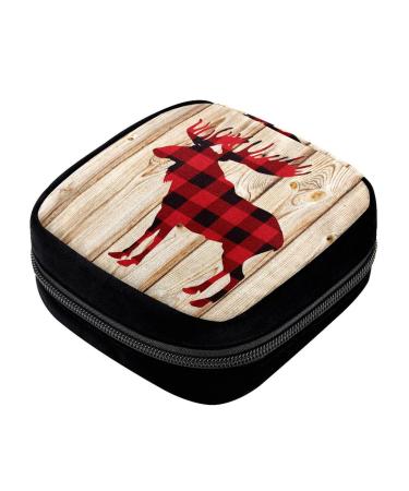 GIAPB Period Bag Sanitary Napkin Storage Bag Pad Holder for Period Makeup Pouch Christmas Plaid Deer Color2620