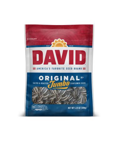 DAVID Roasted and Salted Original Jumbo Sunflower Seeds, 5.25 oz 5.25 Ounce (Pack of 1)