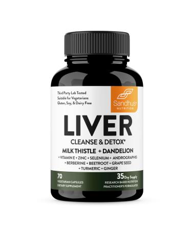 Sandhu's Liver Renew Cleanse Detox Repair & Support |70 Capsules| 1 Month+ Supply (Pack of 1)| Herbal Supplement for Liver Health| Milk Thistle Dandelion Root with 9 Minerals 70 Count (Pack of 1)