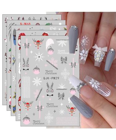 JMEOWIO 10 Sheets Glitter Christmas Nail Art Stickers Decals Self-Adhesive Cute Snowflake Winter Holiday Nail Supplies Nail Art Design Decoration Accessories