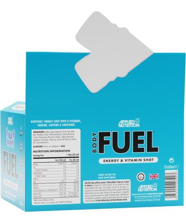 Applied Nutrition BodyFuel Energy Shot - Body Fuel Prime Energy Shot Physical Performance with B-Vitamins Taurine Caffeine Sugar Free Zero Calories (Box 12 Units x 60ml) (Blue Raspberry) Blue Raspberry 60 ml (Pack of 12) - Buy Online on GoSupps.com