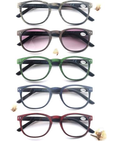 4 Pack Fashion Wood-Look Reading Glasses with Spring Hinges | Stylish Readers for Men and Women (5 Mix Pack, 1.75x) - Buy Online on GoSupps.com