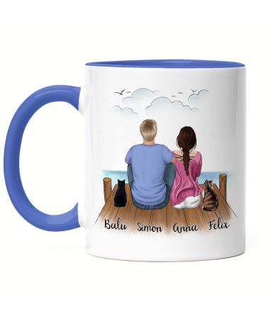 Kiddle design couple with cat cups blue personalized cat owners gift cat lovers couple cat worm mom dad katzenmama cat dad