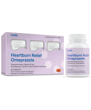 Curist Omeprazole 20mg Tablets - 42 Count Delayed-Release Tablets - Acid Reflux Medicine for Heartburn Relief