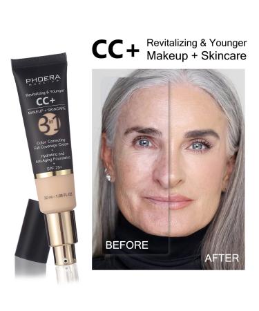 PHOERA Air Cushion CC Cream + Primer Set | Hydrating Anti-Aging Serum | SPF 25+ | Kabuki Brush & Makeup Sponge | Nude CC Color Correcting Formula - Buy Online on GoSupps.com