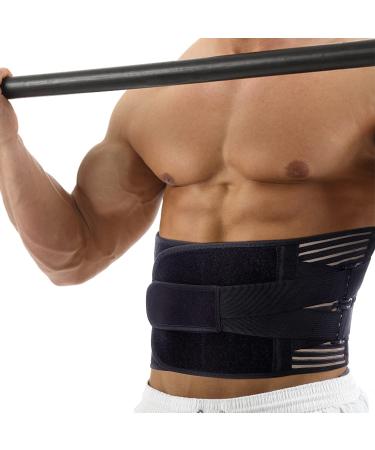 Fittoo back bandage with support strips and adjustable pull tapes and breathable nylon fabric ideal for relieving back pain black M